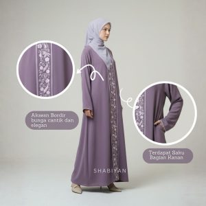 SHABIYAN-631 Abaya Dress Wanita Anti UV dengan Aksen Bordir Elegant