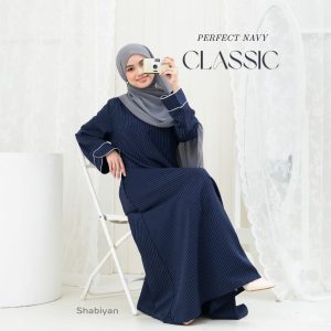 SHABIYAN-641 Gamis Dress Wanita Simple dan Elegant Motif Stripe