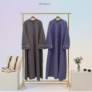 SHABIYAN-641 Gamis Dress Wanita Simple dan Elegant Motif Stripe