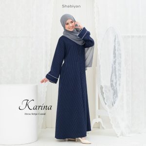 SHABIYAN-641 Gamis Dress Wanita Simple dan Elegant Motif Stripe